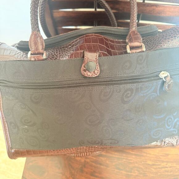 Brighton Lansky Black & Brown Croc Embossed Leather Weekender Travel Duffle Bag - Picture 10 of 11